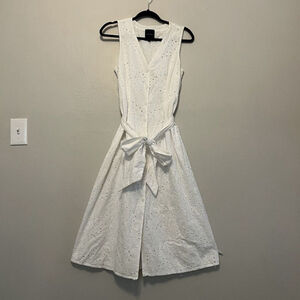 Alex Marie Dress Women Size‎ 4 White Eyelet Button Up Belted Midi Sleeveless EUC